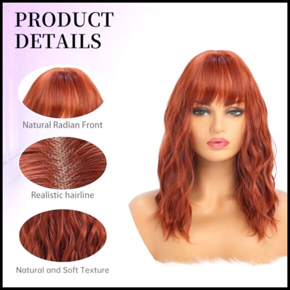 Synthetic Wavy Wig with Bangs Heat Resistant Medium Length Party Cosplay